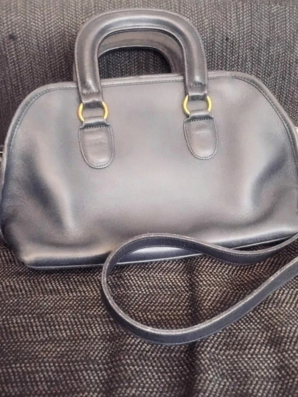 Coach Navy Blue Leather Satchel with Shoulder Strap